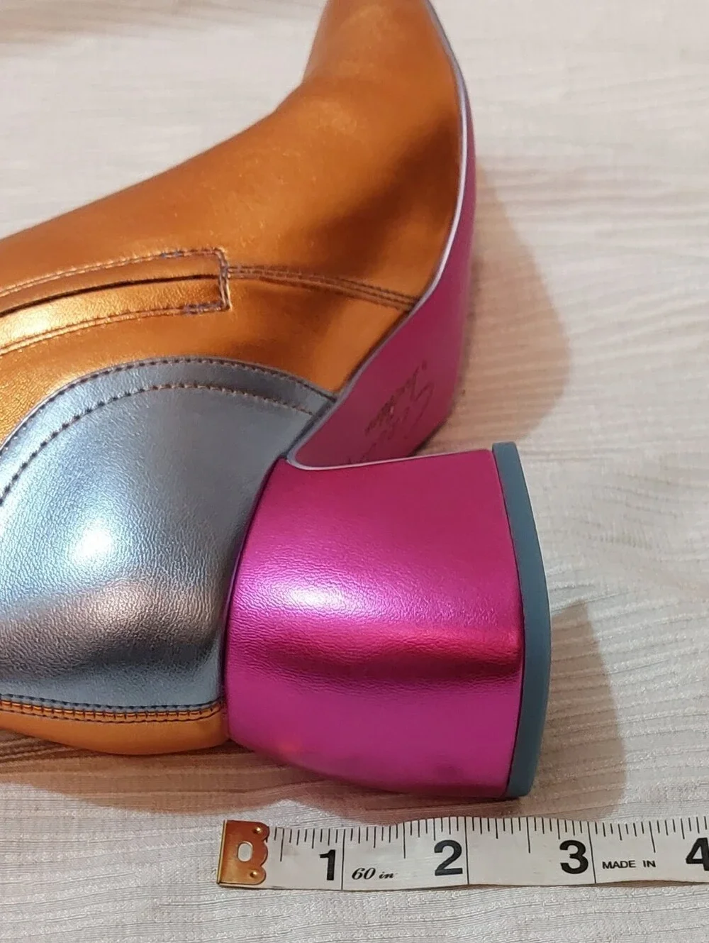 Metallic Two-Tone Knee Boots in Gold, Silver and Pink
